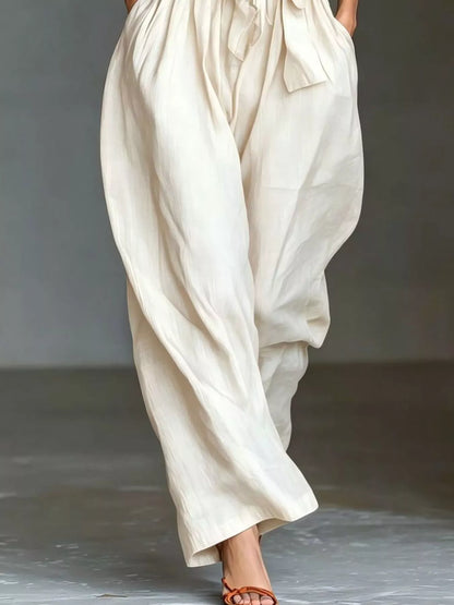Halter Neck Wide-Leg Jumpsuit with Waist-Tie Detail - Milky White - View 3