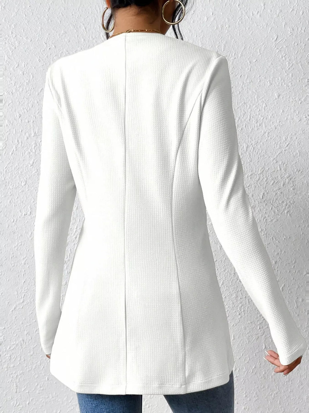 One Button Long Sleeve Blazer - White - View 4