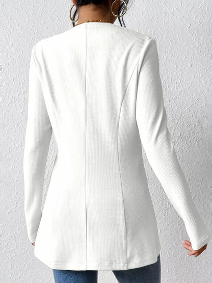 One Button Long Sleeve Blazer - White - View 4