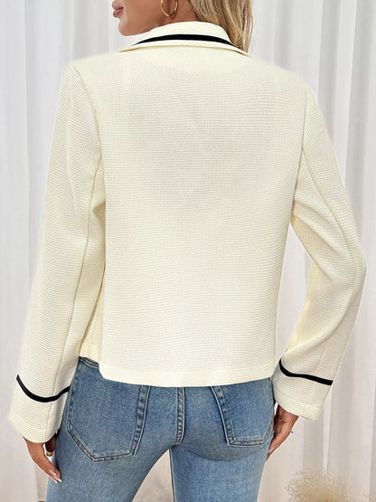 Contrast Trim Button-Up Blazer - Beige - View 6