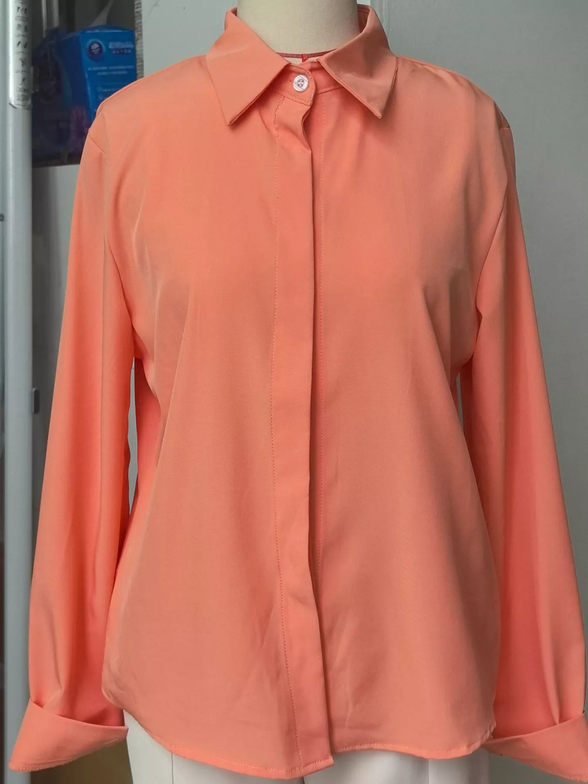 Button Up Long-Sleeve Shirt - Tangerine Pink - View 26