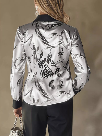 Satin Leopard Button Up Shirt - Silver - View 2