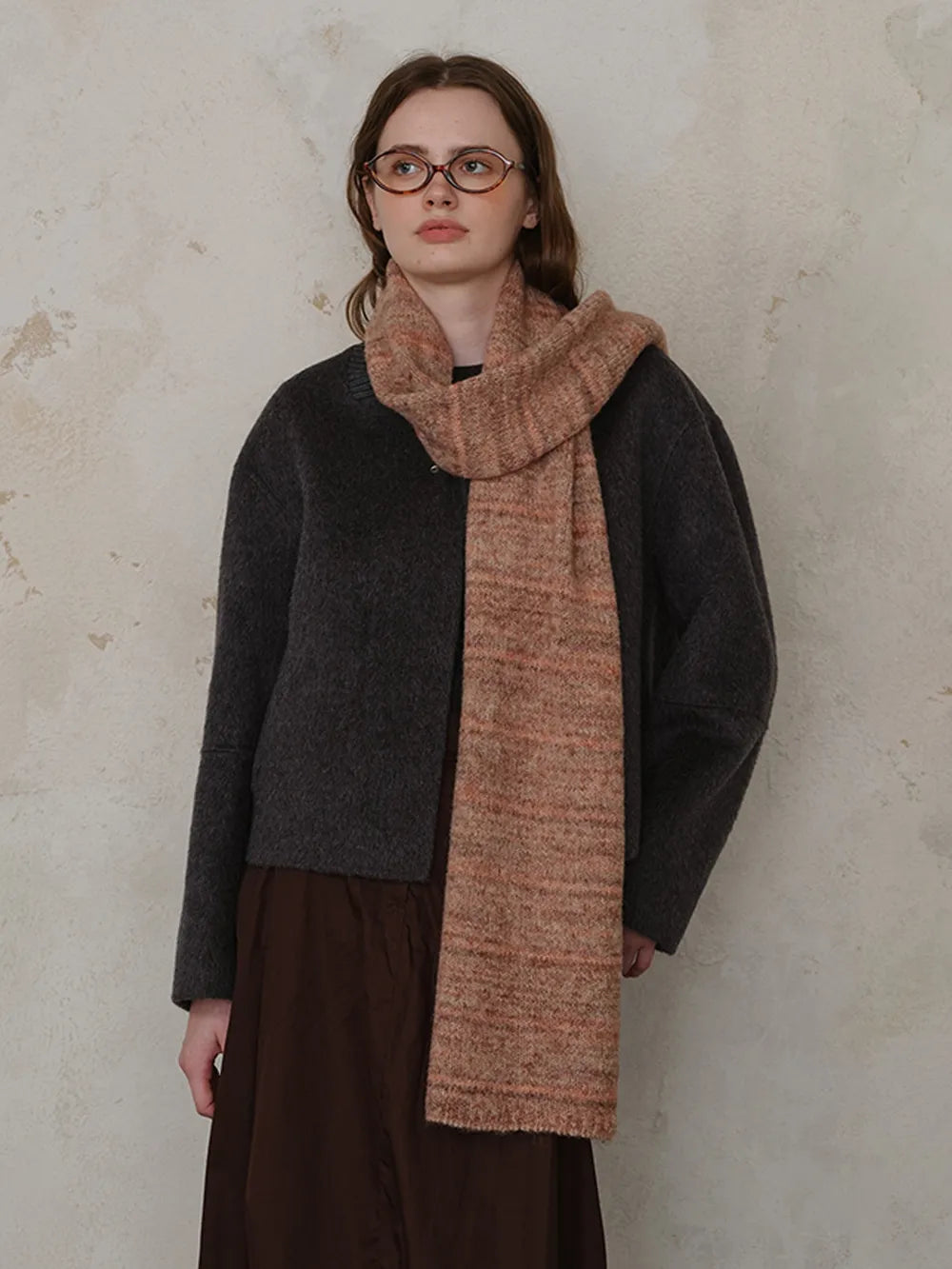 Striped Detail Knit Scarf - Terracotta - View 3