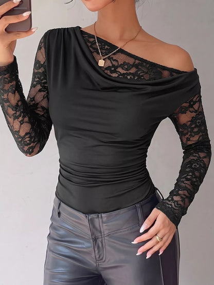 Lace Sleeve Slim-Fit Bodysuit - Black - View 5