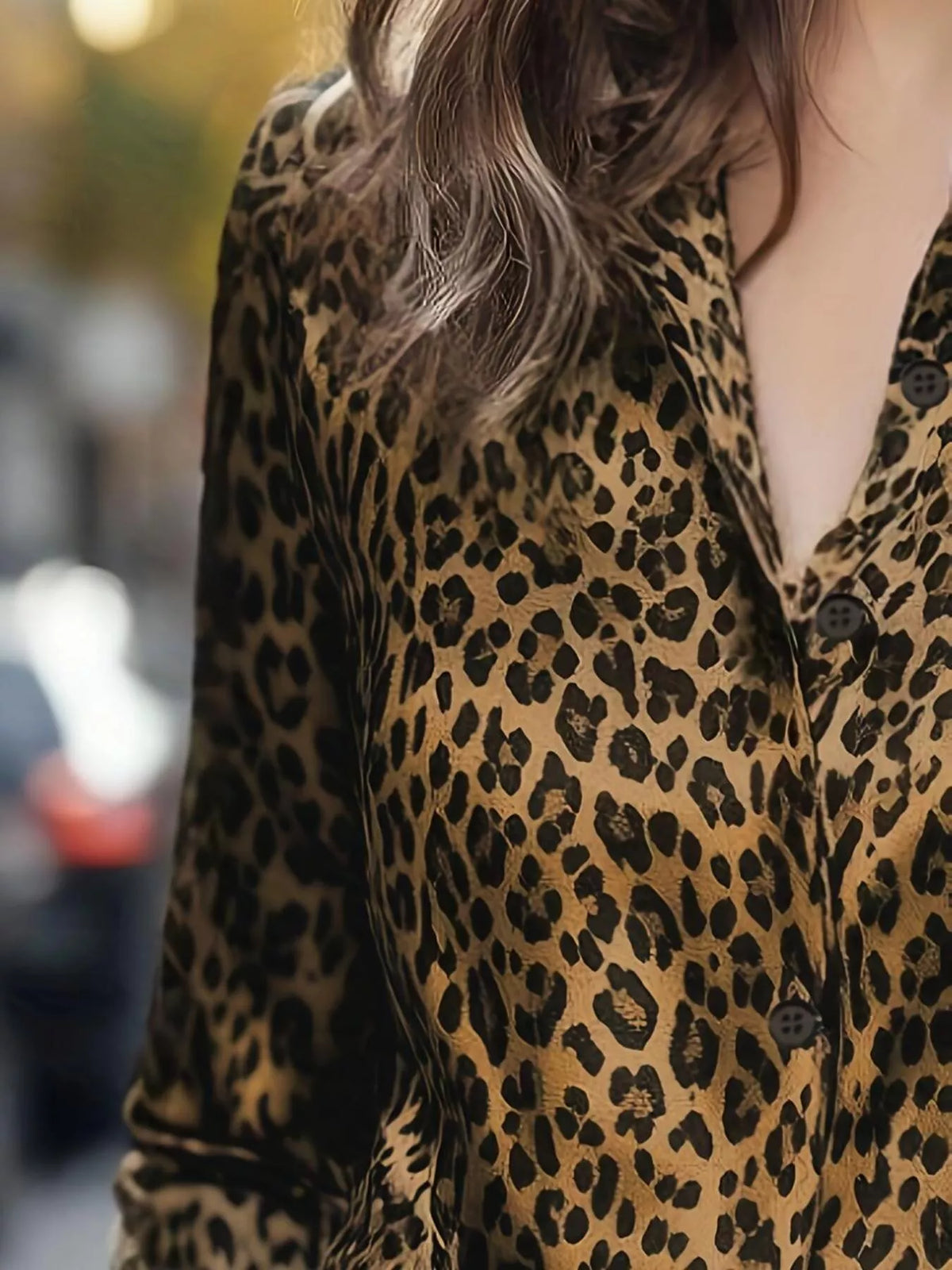 Leopard Button Up Long Sleeve Shirt - Caramel - View 6