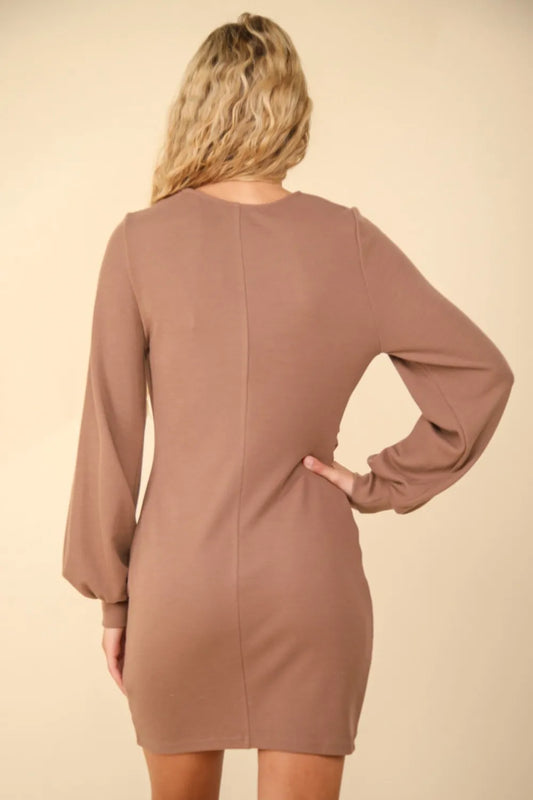 VERY J Ruched Detail Bodycon Mini Dress - Mocha - View 2