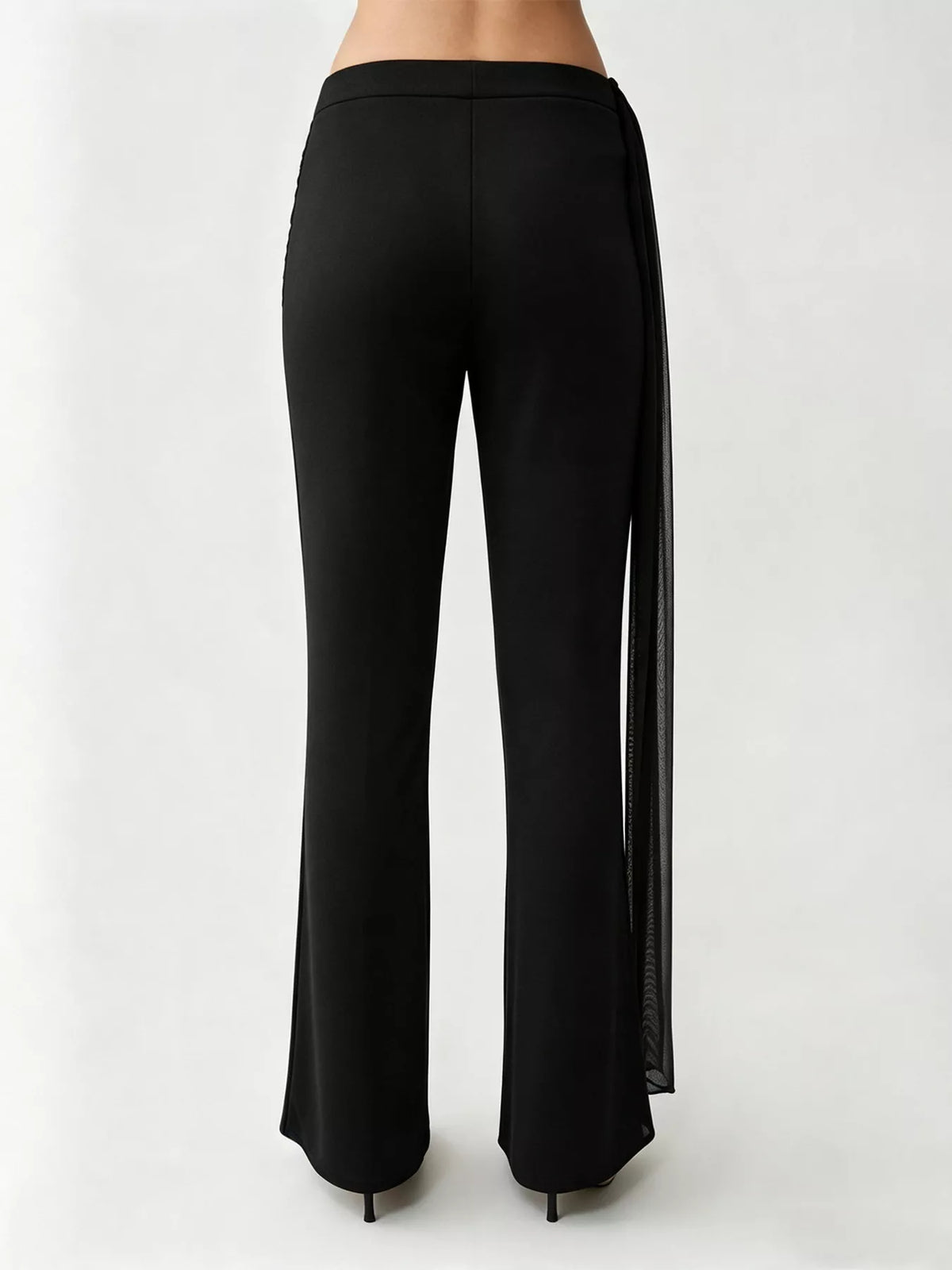 Draped Mesh Flare Pants - Black - View 5