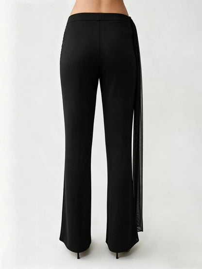 Draped Mesh Flare Pants - Black - View 5