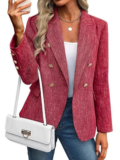 Double-Breasted Lapel Collar Blazer - Red - View 1