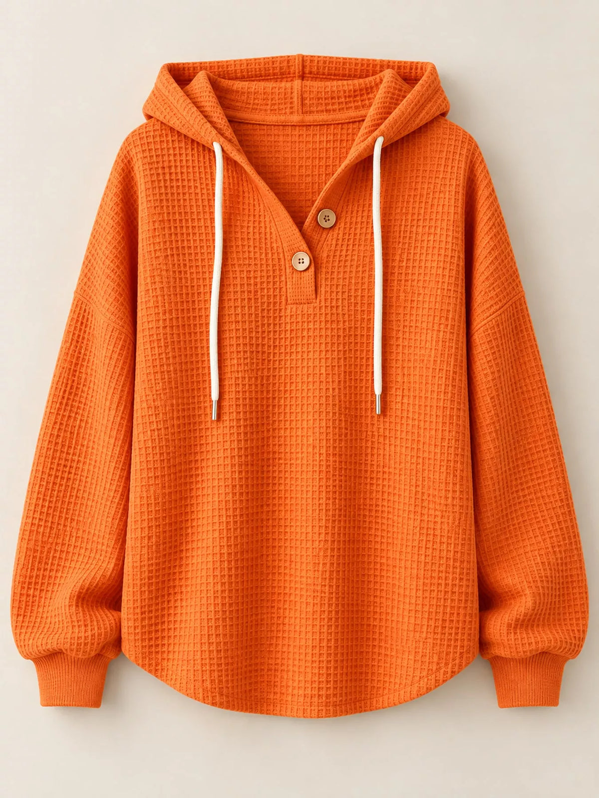 Full Size Waffle Knit Button Detail Hoodie Plus Size - Orange - View 33