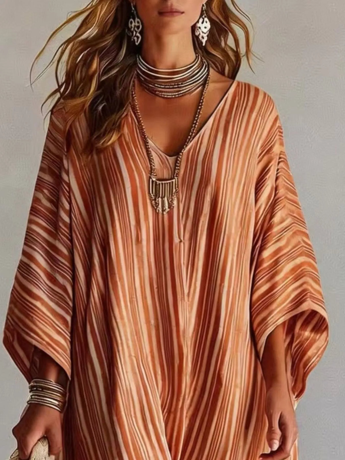 Striped V-Neck Maxi Dress - Sherbet - View 2