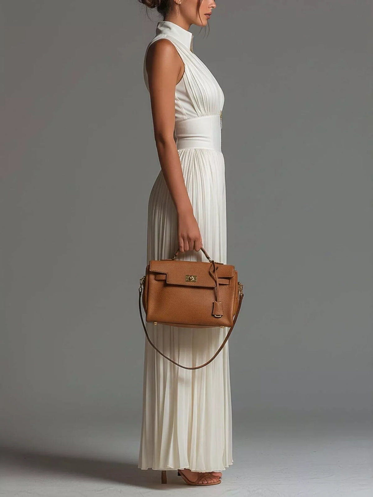 Sleeveless Pleated Jumpsuit with Front Zipper - All Colors - View 3