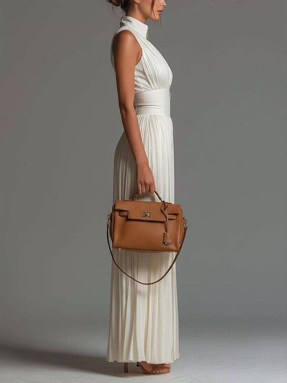 Sleeveless Pleated Jumpsuit with Front Zipper - All Colors - View 3