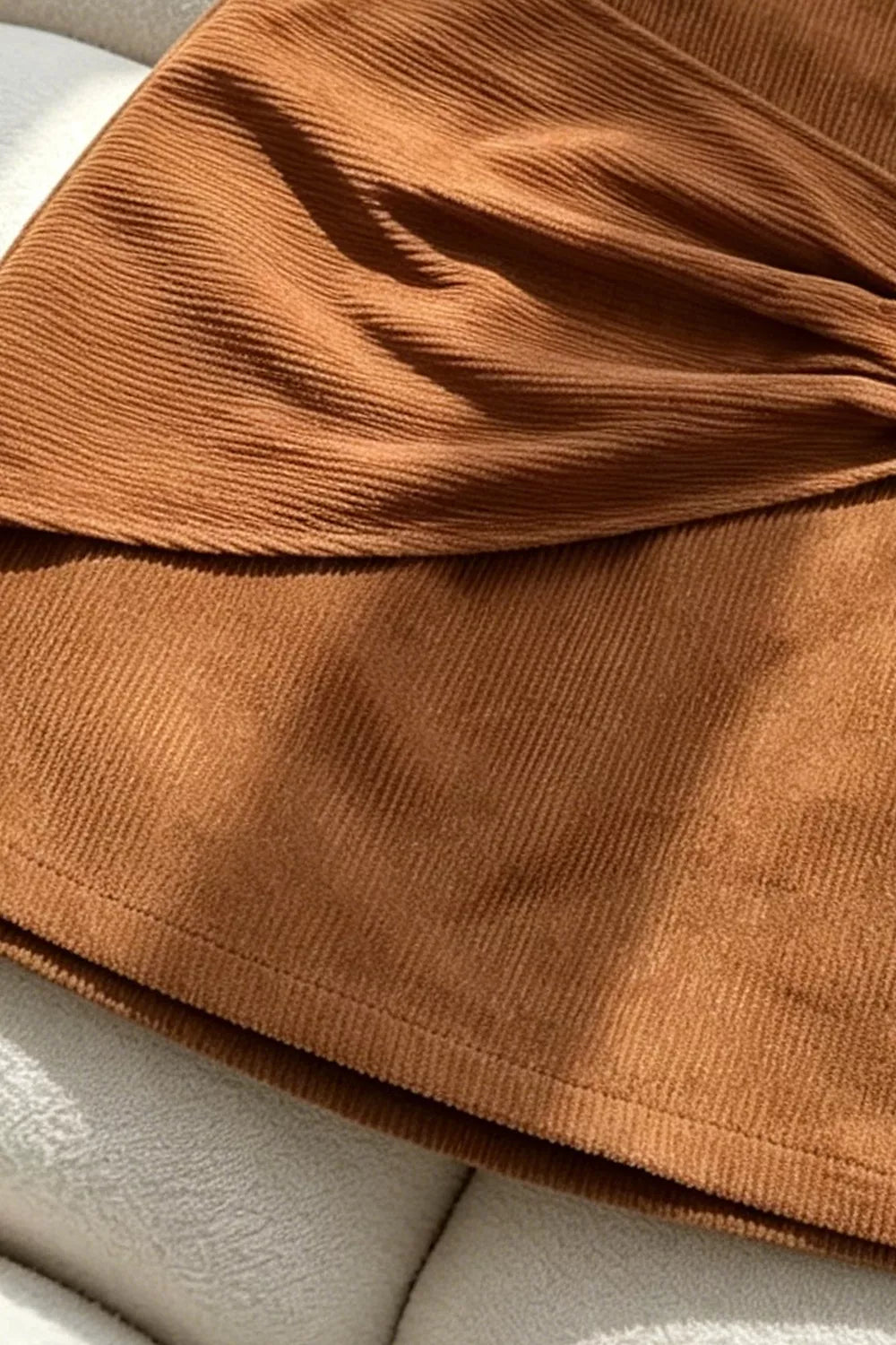 Metal Buckle Detail Mini Skirt - Caramel - View 4