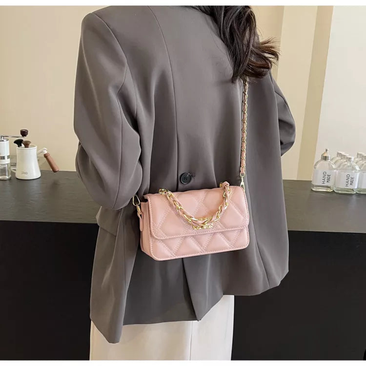Quilted Chain Strap Crossbody Bag - Pink - View 1