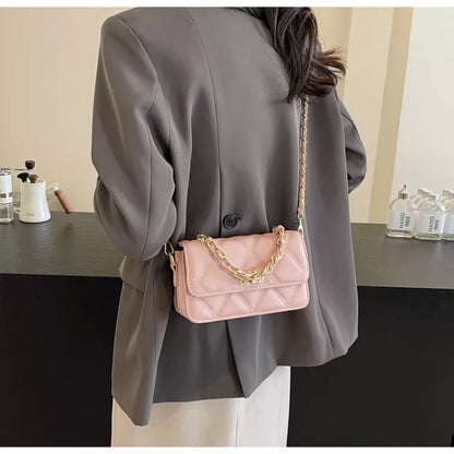 Quilted Chain Strap Crossbody Bag - Pink - View 1