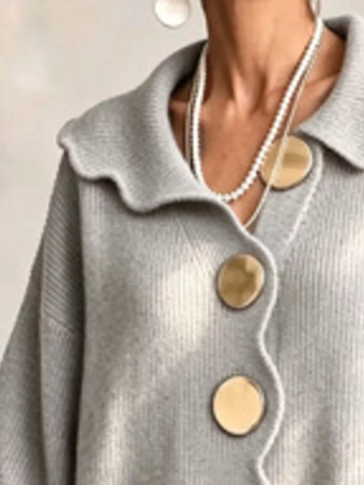Full Size Scalloped-Edge Button-Down Cardigan Plus Size - Gray - View 2