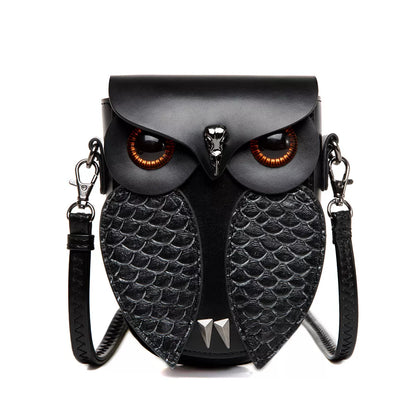 Owl Design Leather Crossbody Bag - Black - View 1