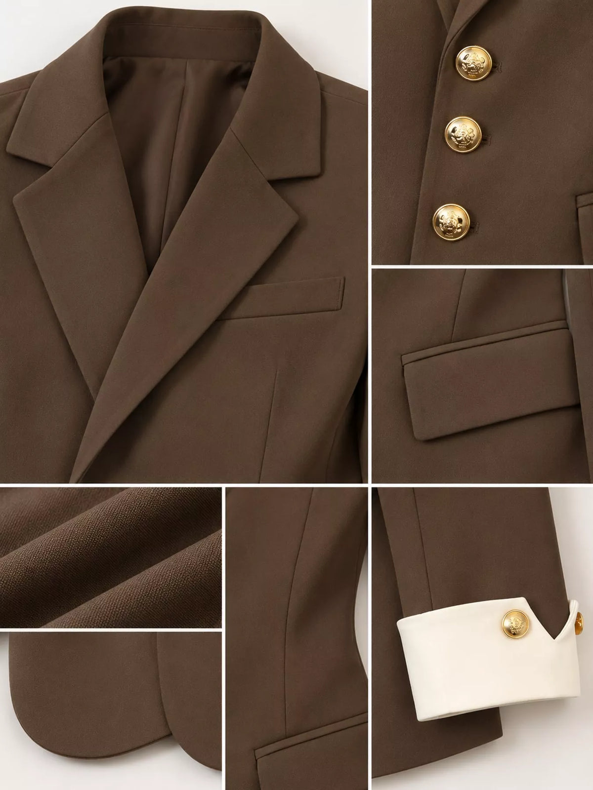 Full Size Single-Breasted Blazer with Gold Button Accents Plus Size - Coffee - View 16