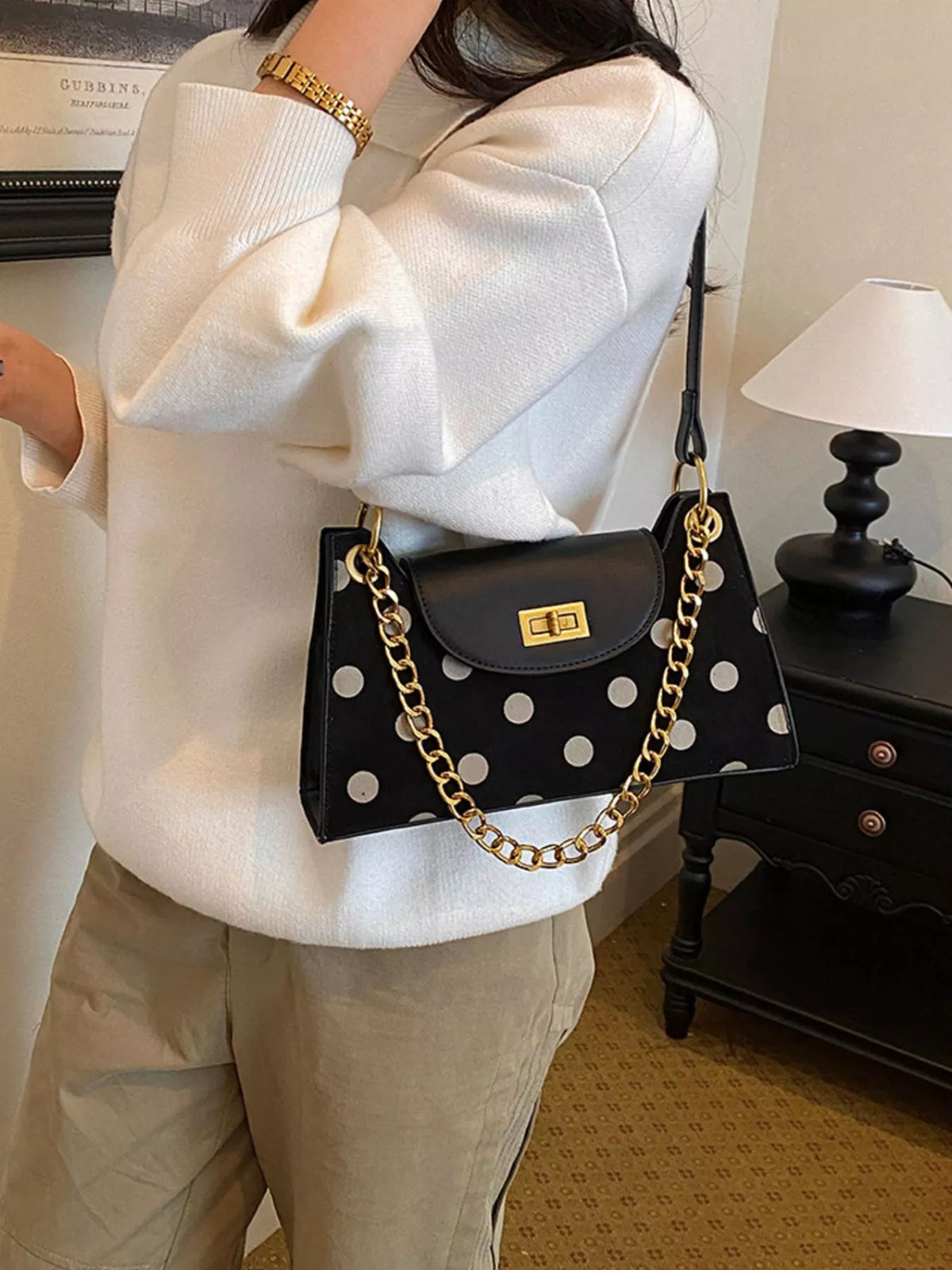 Polka Dot Shoulder Bag - Black - View 2