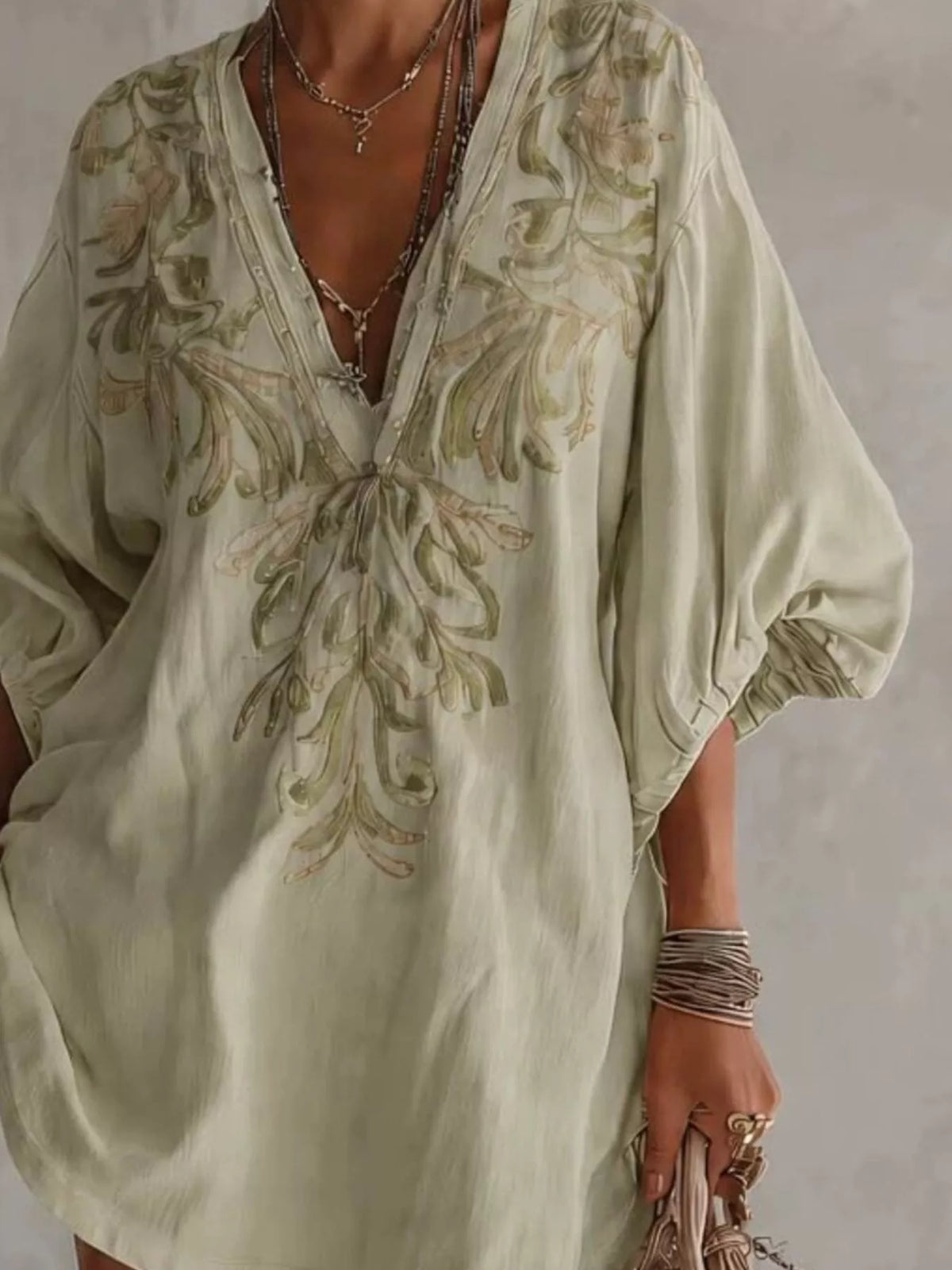 Full Size Embroidered V-Neck Mini Dress Plus Size - Light Green - View 3