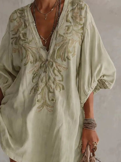 Full Size Embroidered V-Neck Mini Dress Plus Size - Light Green - View 3