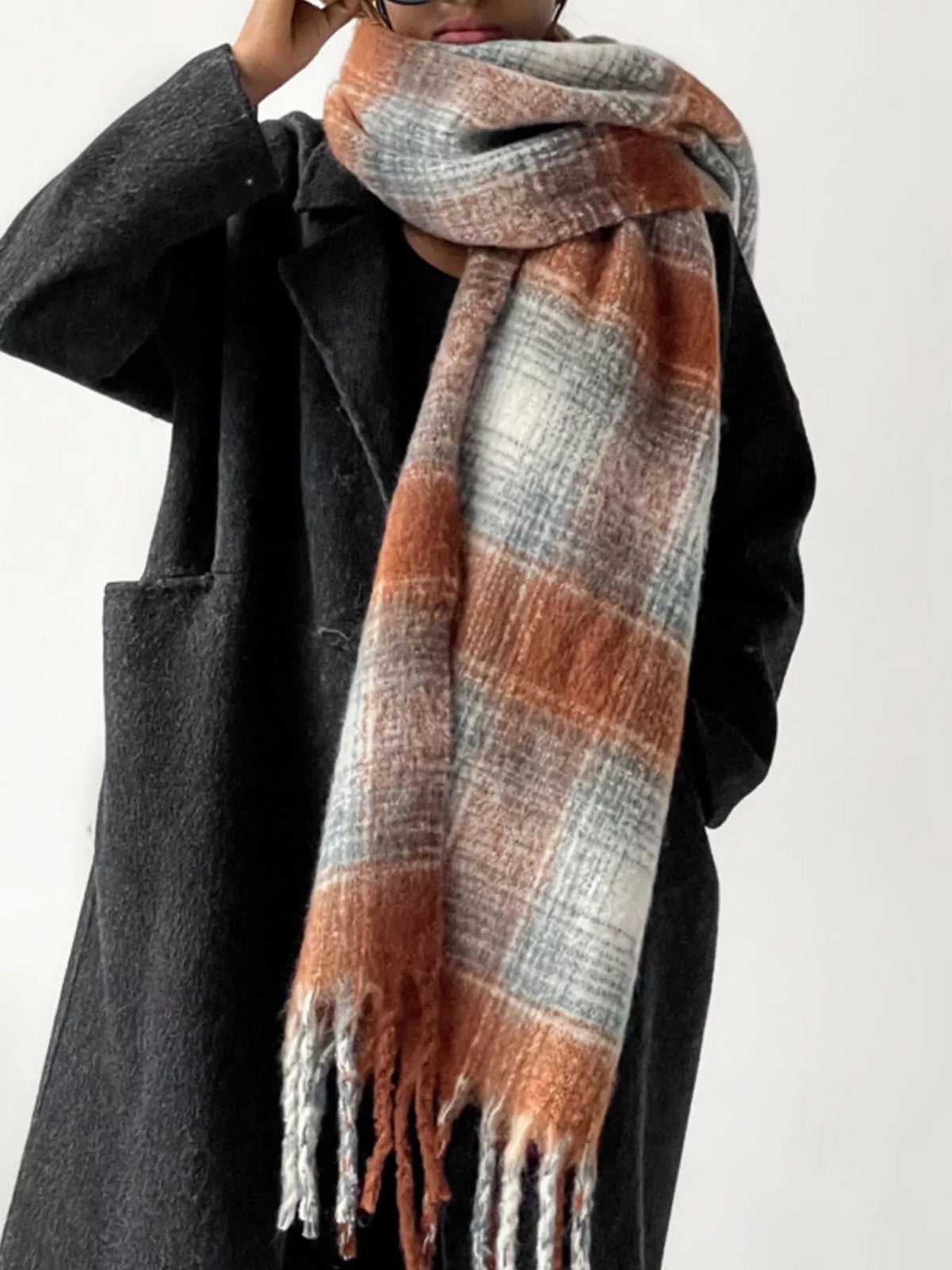 Plaid Fringe Scarf - Sherbet - View 2