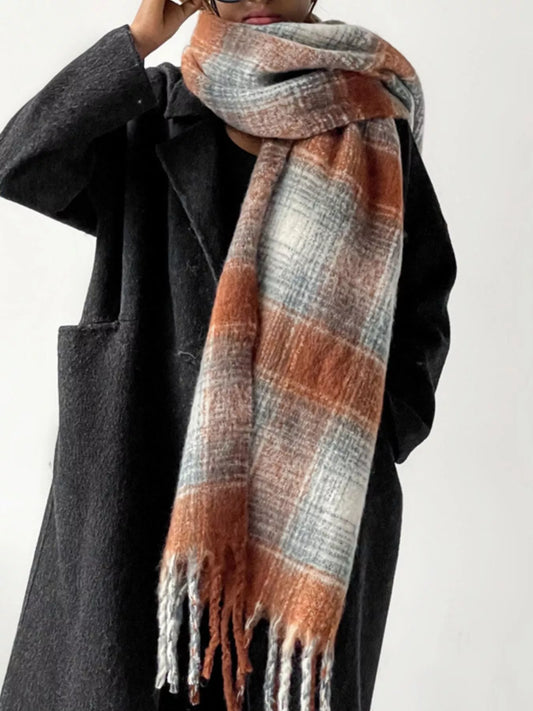 Plaid Fringe Scarf - Sherbet - View 2