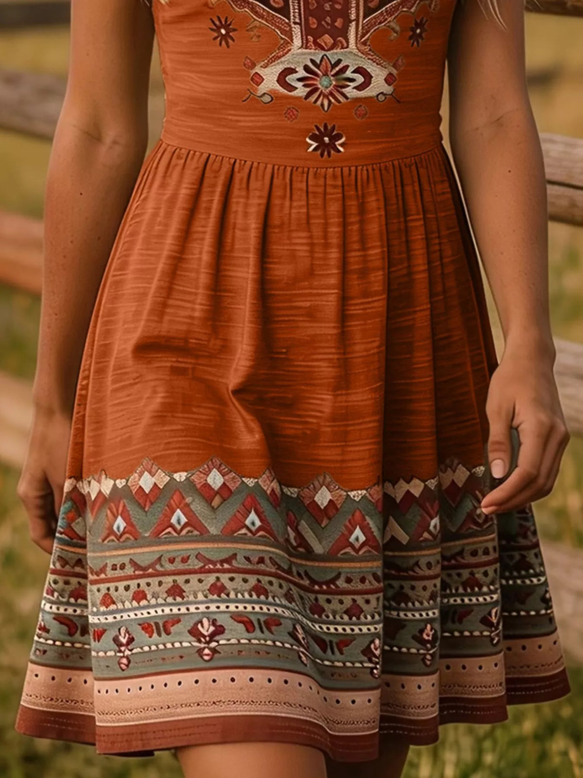 Tribal Print Sleeveless A-Line Summer Dress - Orange - View 9