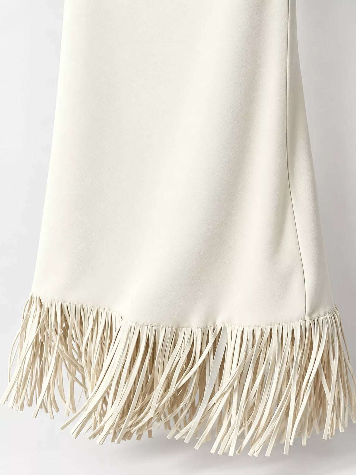 High-Waisted Fringe Midi Skirt - Off White - View 14