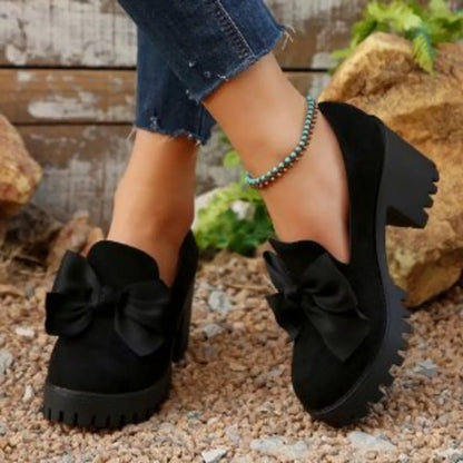 Round Toe Block Heels Pumps - Black - View 3