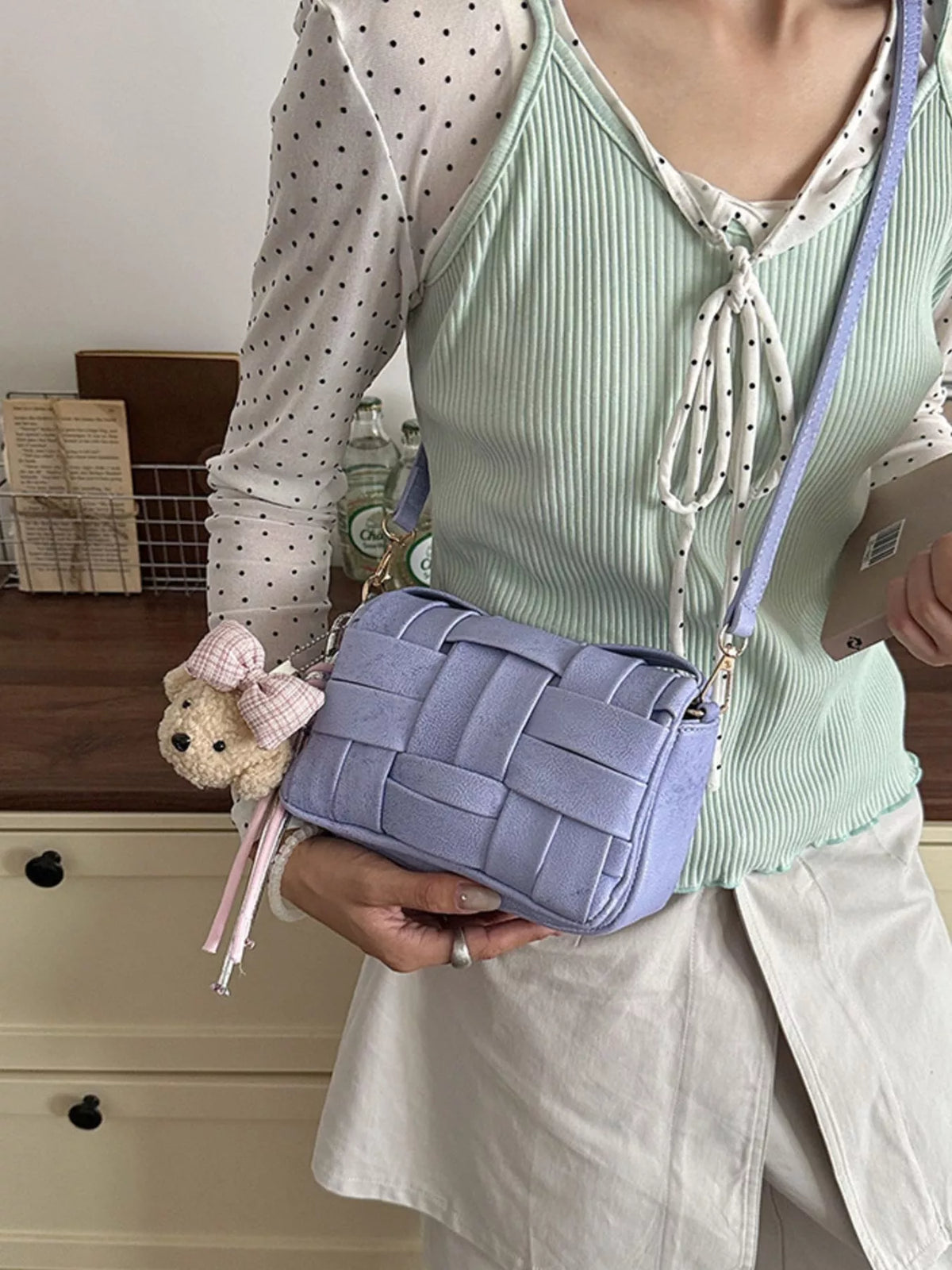 Woven Texture Crossbody Bag - Purple - View 5