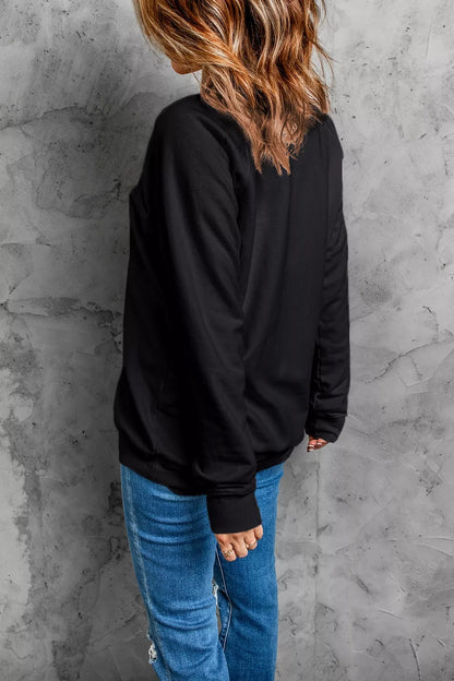 Spooky Rhinestone Drop Shoulder Sweatshirt - Black - View 8