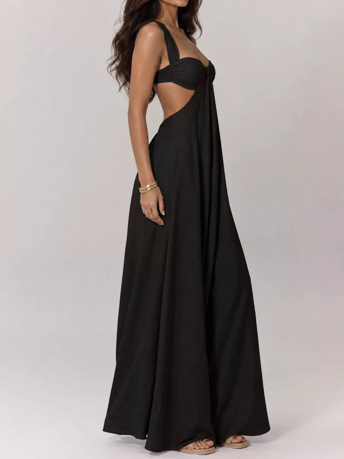 Backless Wide-Leg Jumpsuit with Cut-out Detail - Black - View 8