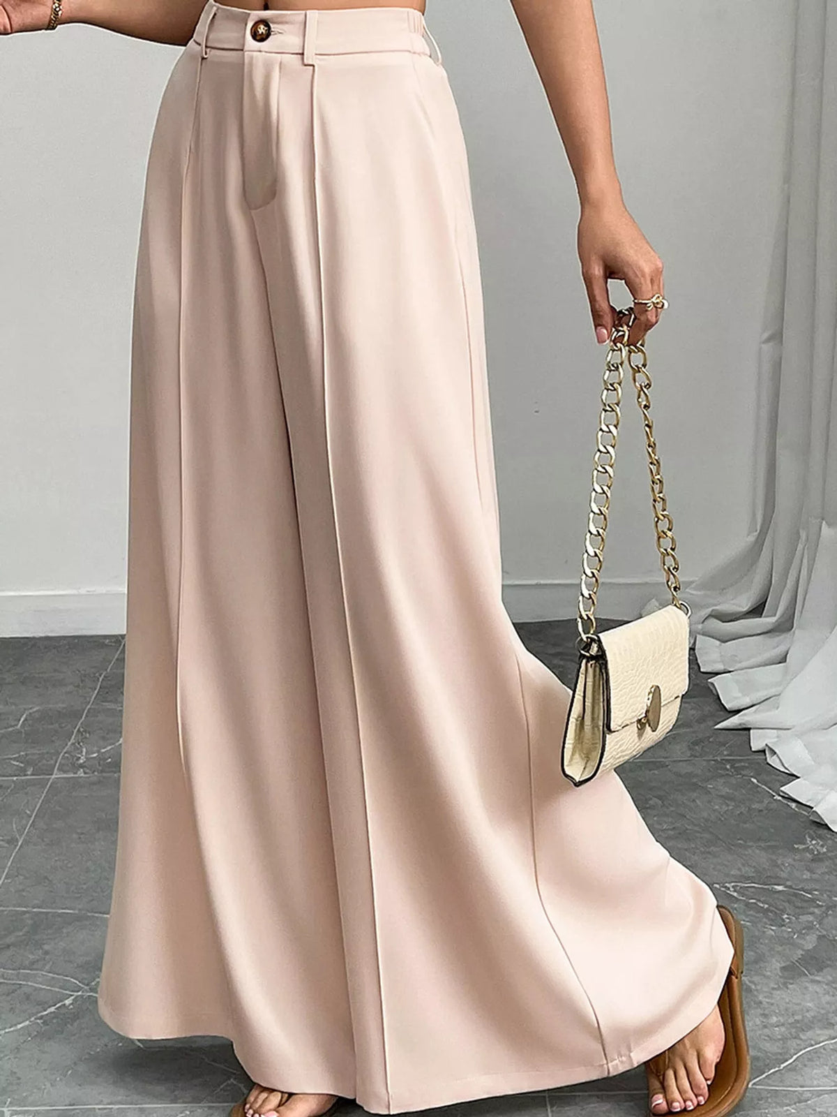 High-Waisted Wide-Leg Pants - Apricot - View 9