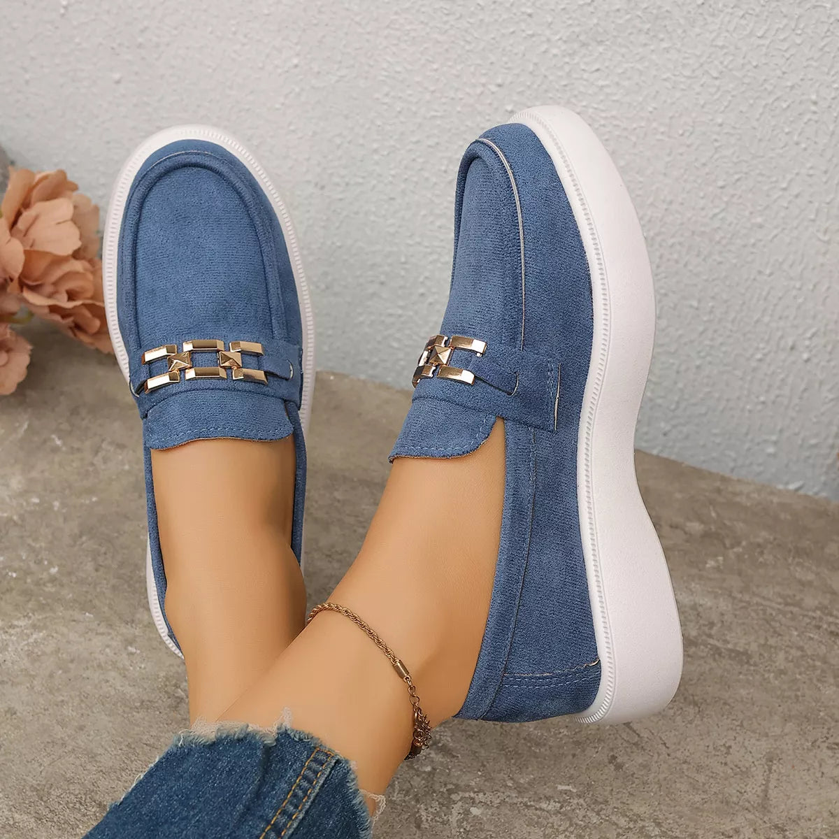 Round Toe Slip-Ons - Blue - View 2