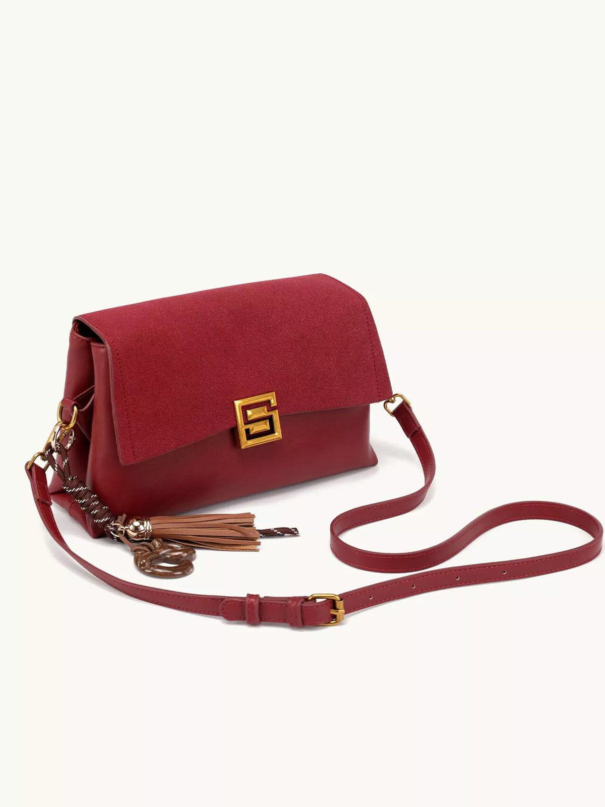 Gold-Tone Hardware Crossbody Bag - Wine Red - View 7