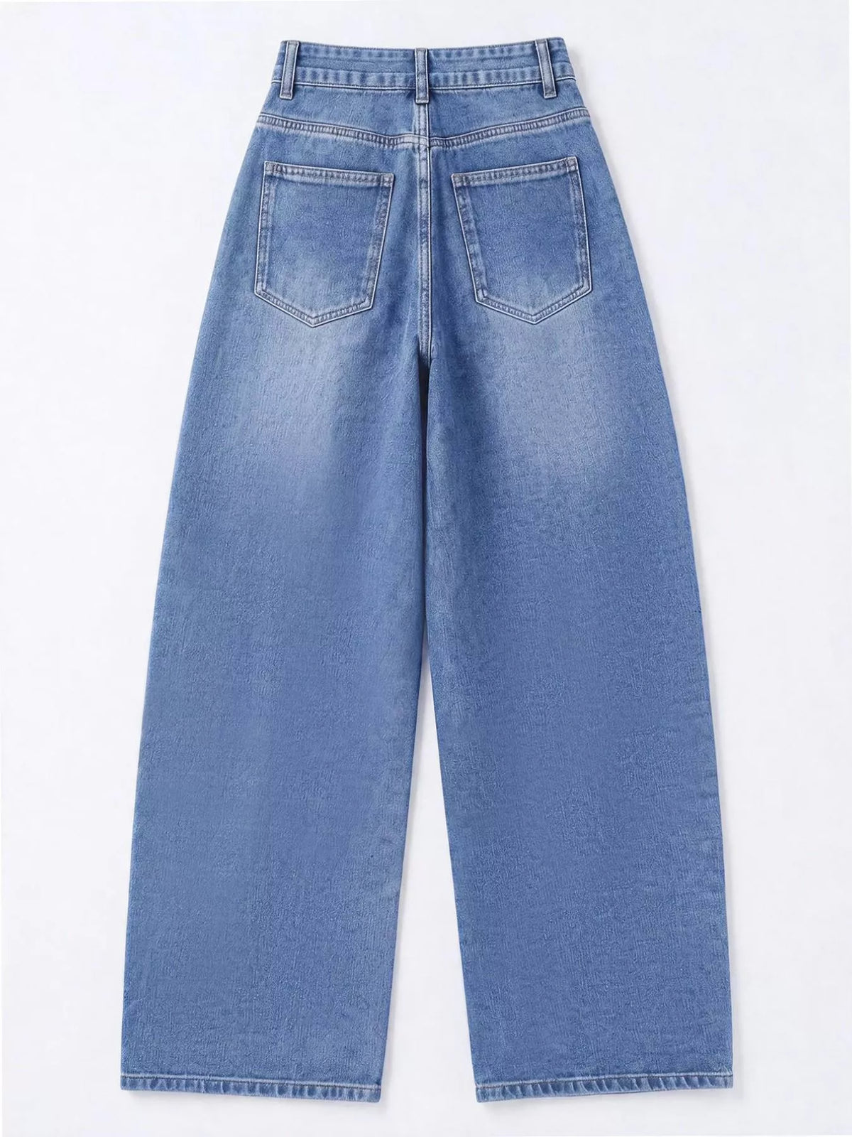 Decorative Button Wide Leg Jeans - Blue - View 27