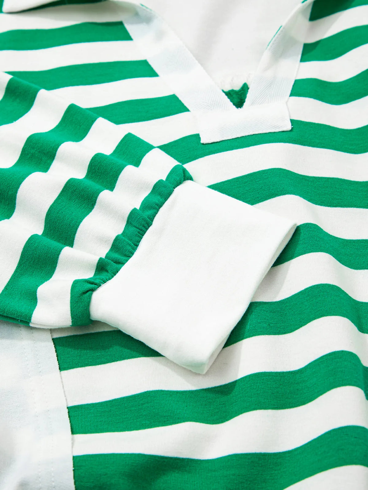 Stripe Colorblock Collared V Neck Cropped Top - Green - View 5