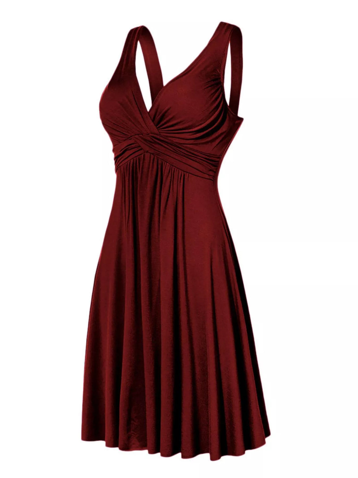 Full Size Twisted Sleeveless Ruched Waist A-Line Dress Plus Size - Burgundy - View 2