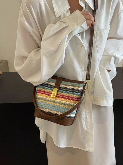 Striped Bucket Crossbody Bag - Brown - View 6