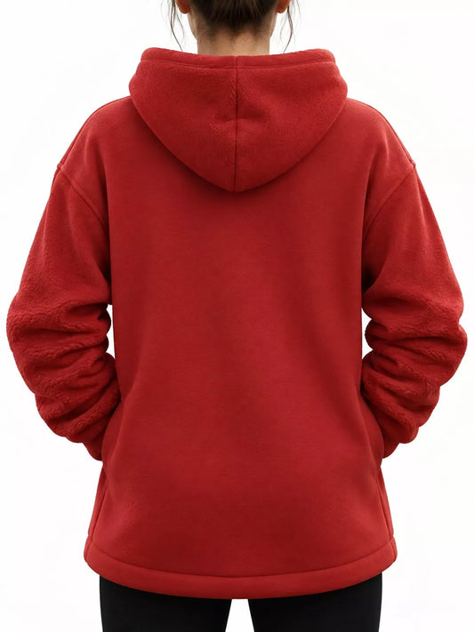 Full Size Fleece Pet-Carrying Hoodie with Cat Pouch Plus Size - Red - View 2