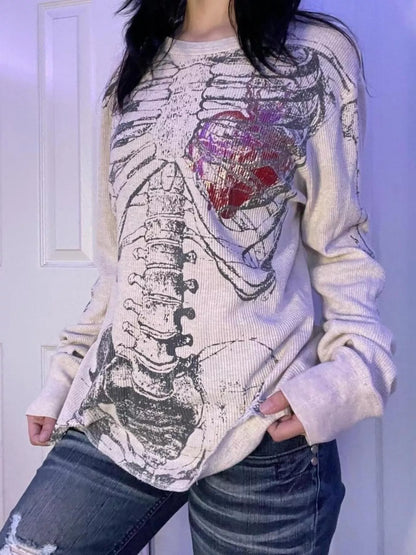 Skeleton Long Sleeve T-Shirt - White - View 1