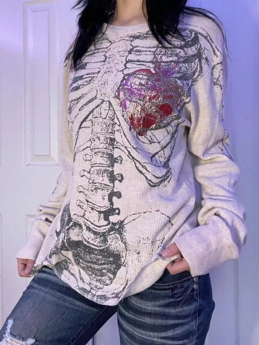 Skeleton Long Sleeve T-Shirt - White - View 1