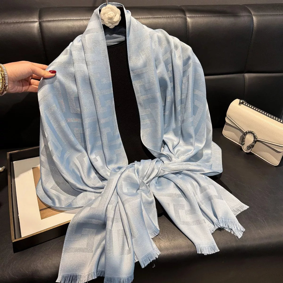 Raw Hem Scarf - Pastel  Blue - View 5