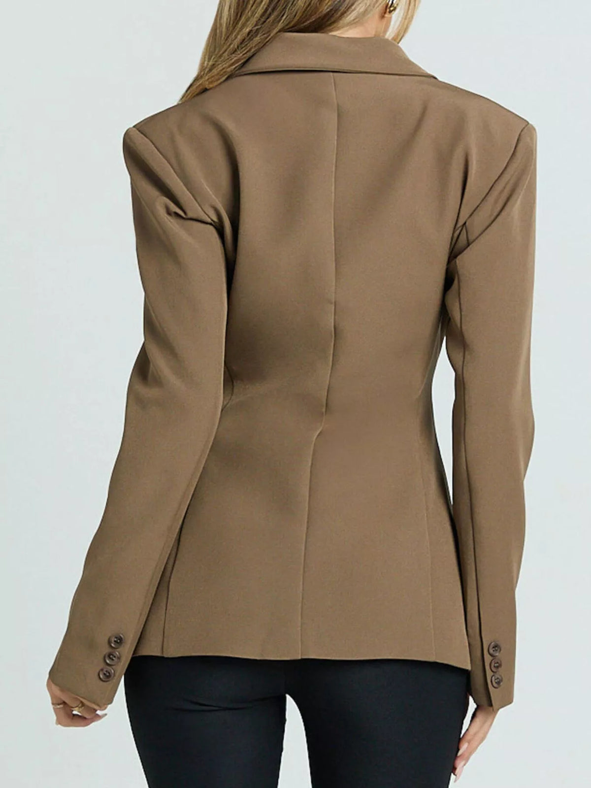 Lapel Collar One Button Blazer - Brown - View 4