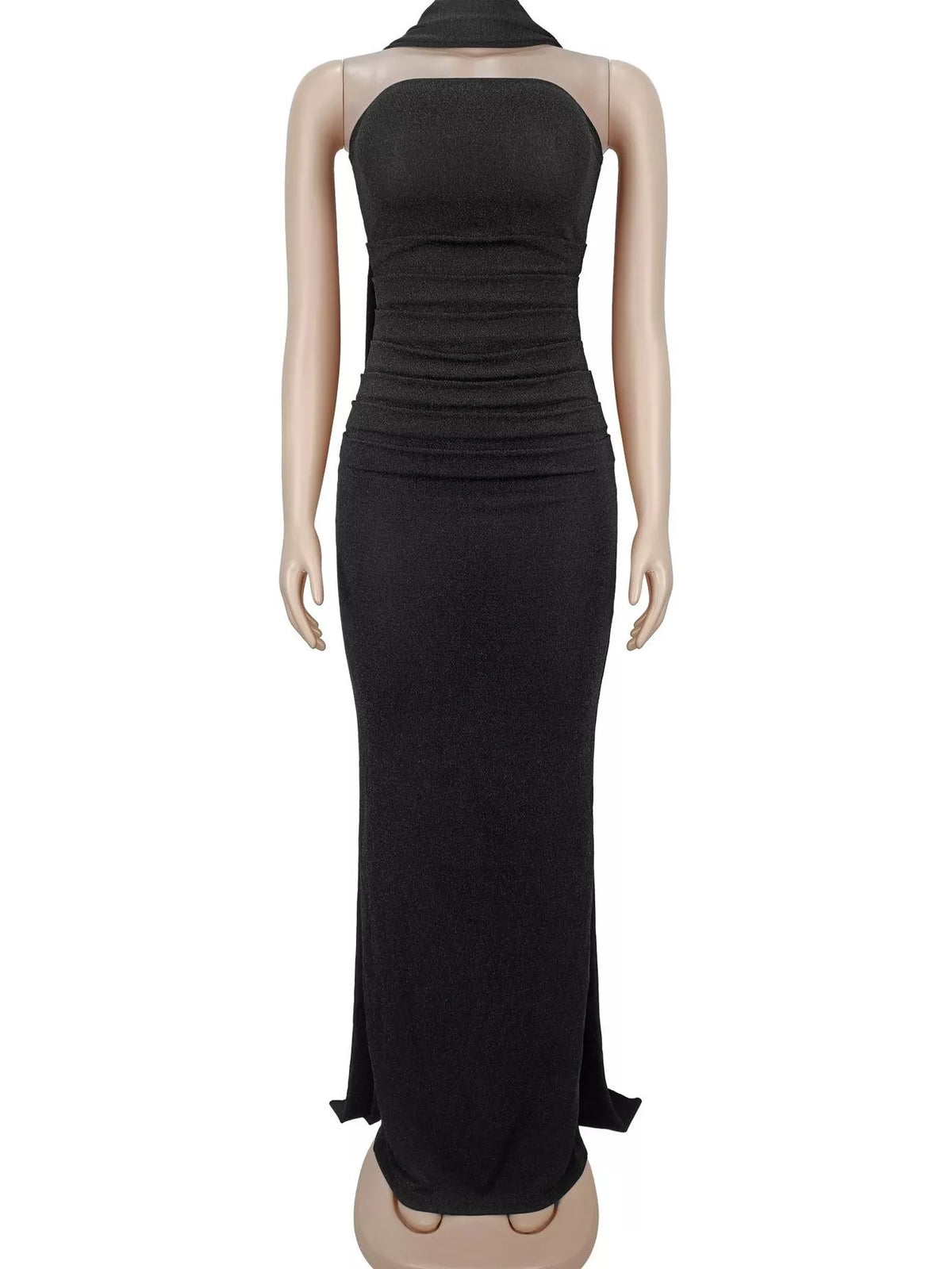 Slit Glitter Tube Maxi Dress with Scarf - Black - View 7