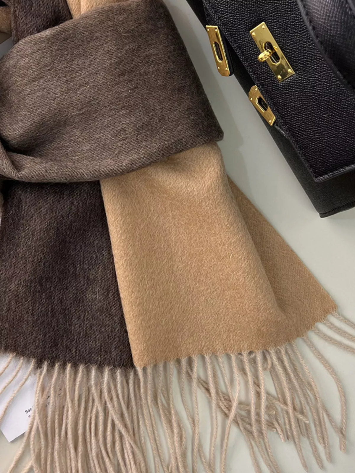 Color Block Fringe Scarf - Brown - View 2