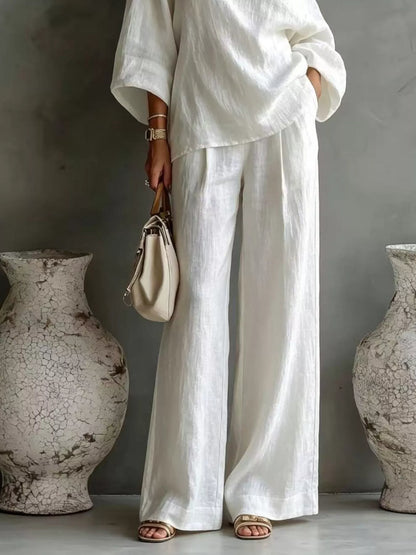 One Shoulder Top and Wide Leg Pants Set - White - View 3
