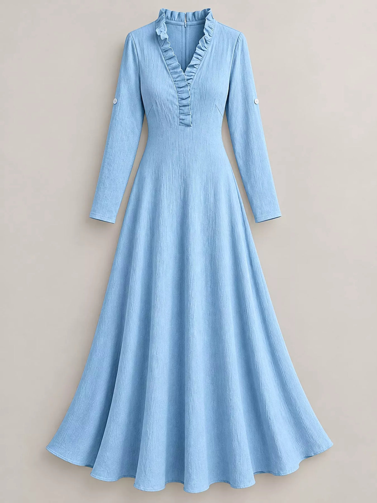 Full Size Frill Roll-Up Sleeve Maxi Dress Plus Size - Sky Blue - View 36